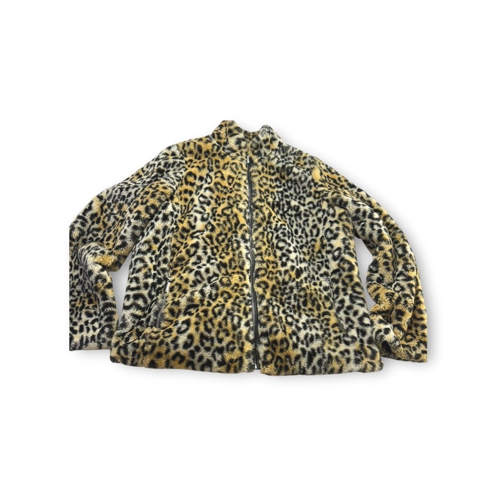 JouJou Leopard Print Faux‎ Fur Zip Up Jacket Animal Print Moto Style Sz M